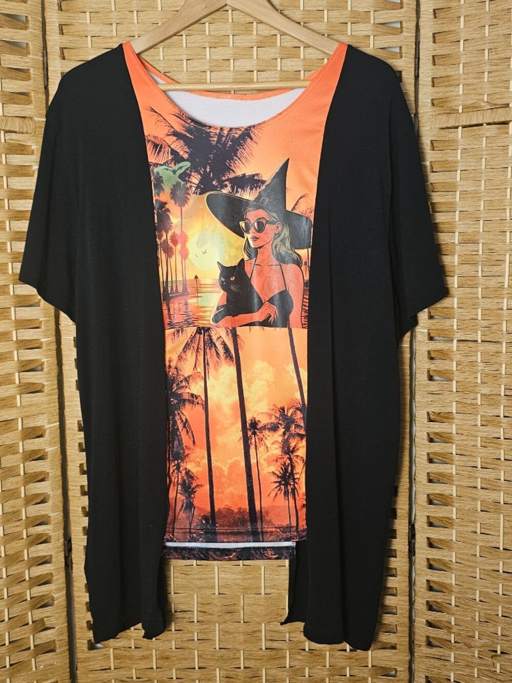 Upcycled Witch Black Cat Halloween Top OS
